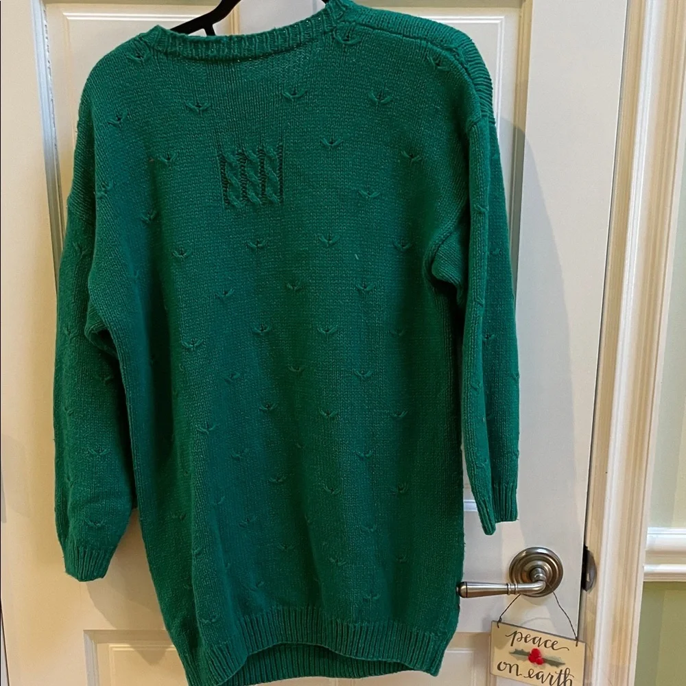 Marisa Christina Teal Christmas Sweater with Bear and Bow Design - Picture 7 of 8